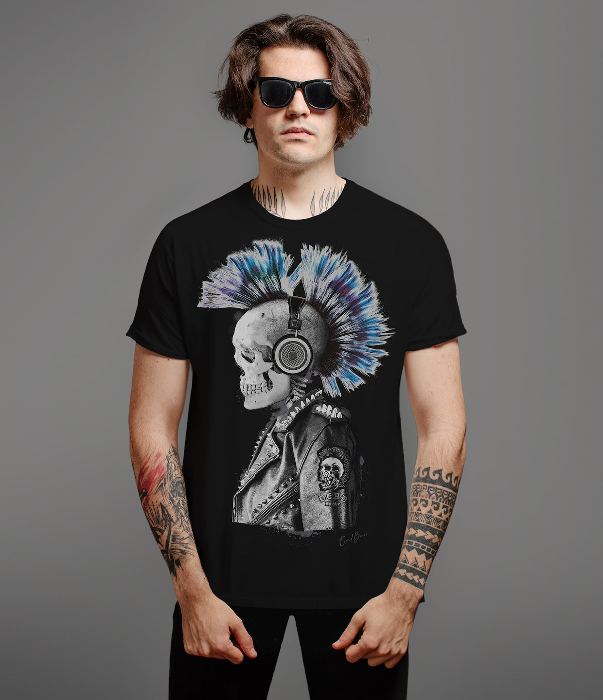 DEAD BRAVE - Punked Skull T-Shirt, Black