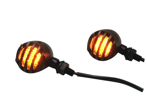 Pair Of Prison Style Crinkle Matt Black Aluminium LED Indicators