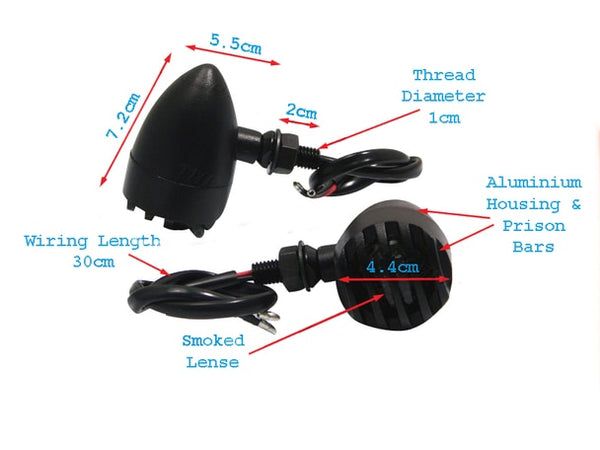 Pair Of Prison Style Crinkle Matt Black Aluminium LED Indicators
